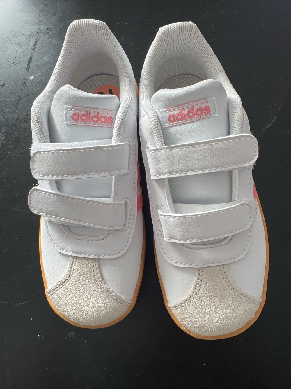 adidas Kids White Sneakers with Pink Logo and Gum Sole